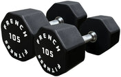 French Fitness Urethane 8 Sided Hex Dumbbell Set, 105-130 lbs - Angled View