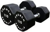 French Fitness Urethane 8 Sided Hex Dumbbell Set, 105-130 lbs - Angled View