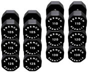 French Fitness Urethane 8 Sided Hex Dumbbell Set, 105-130 lbs - Angled View