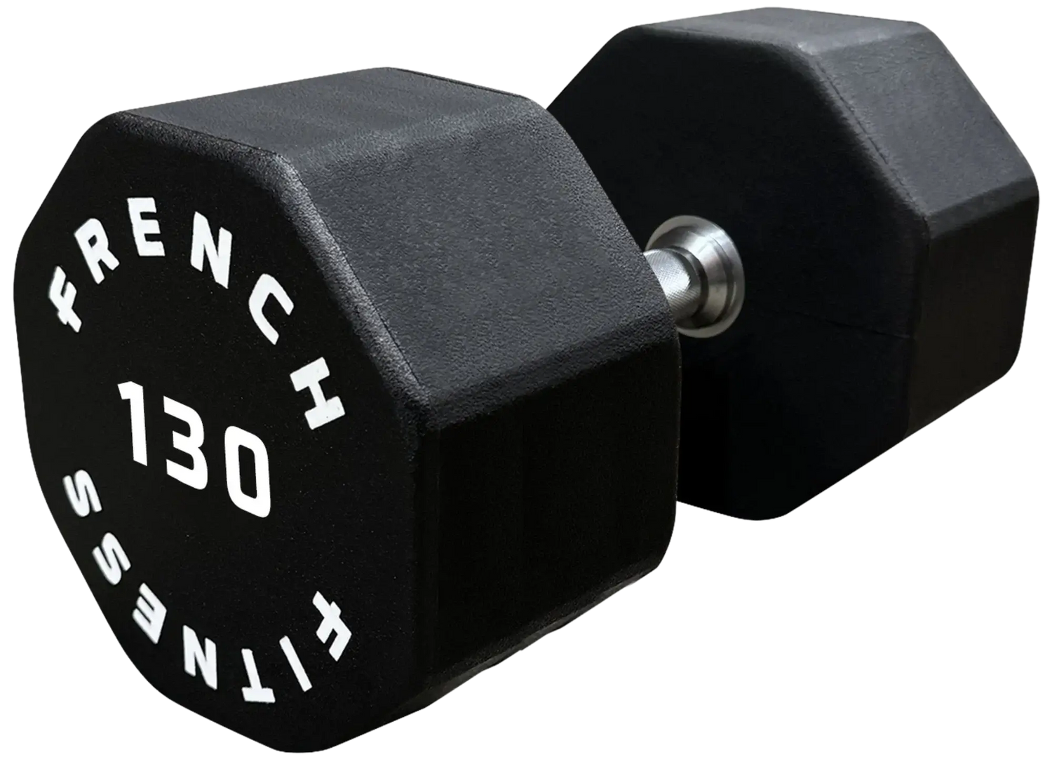French Fitness Urethane 8 Sided Hex Dumbbell 130 lbs - Single - Close-Up View