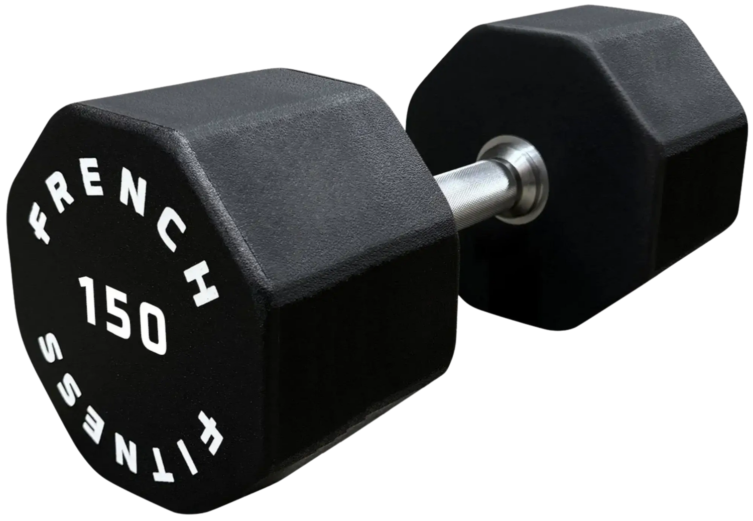 French Fitness Urethane 8 Sided Hex Dumbbell 150 lbs - Single - Close-Up View