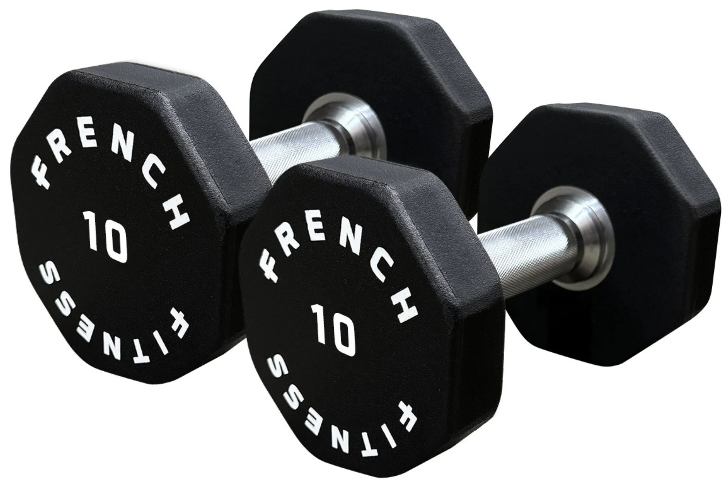 French Fitness Urethane 8 Sided Hex Dumbbell Set - Angled View