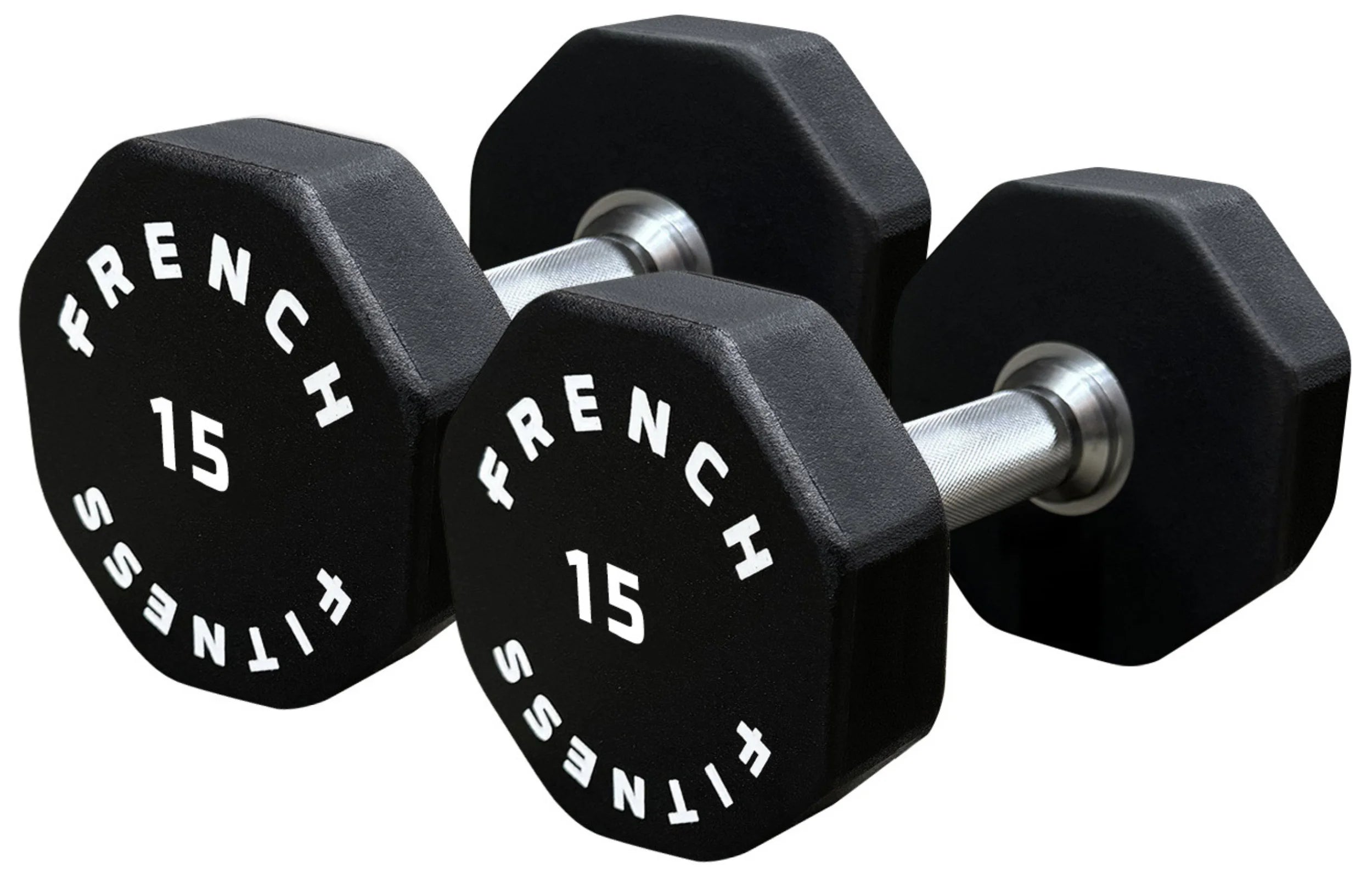 French Fitness Urethane 8 Sided Hex Dumbbell Set - Angled View