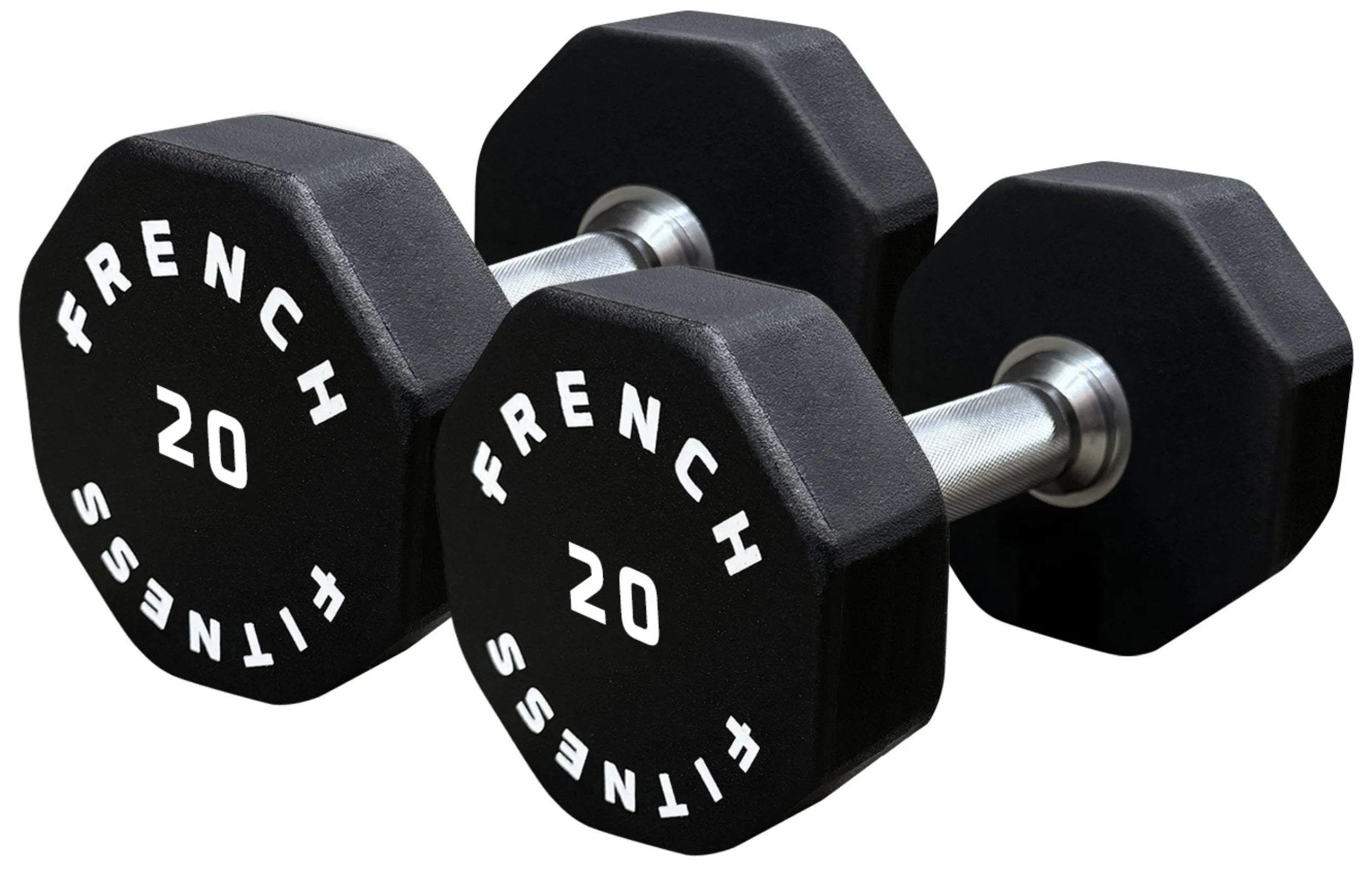 French Fitness Urethane 8 Sided Hex Dumbbell Set - Angled View