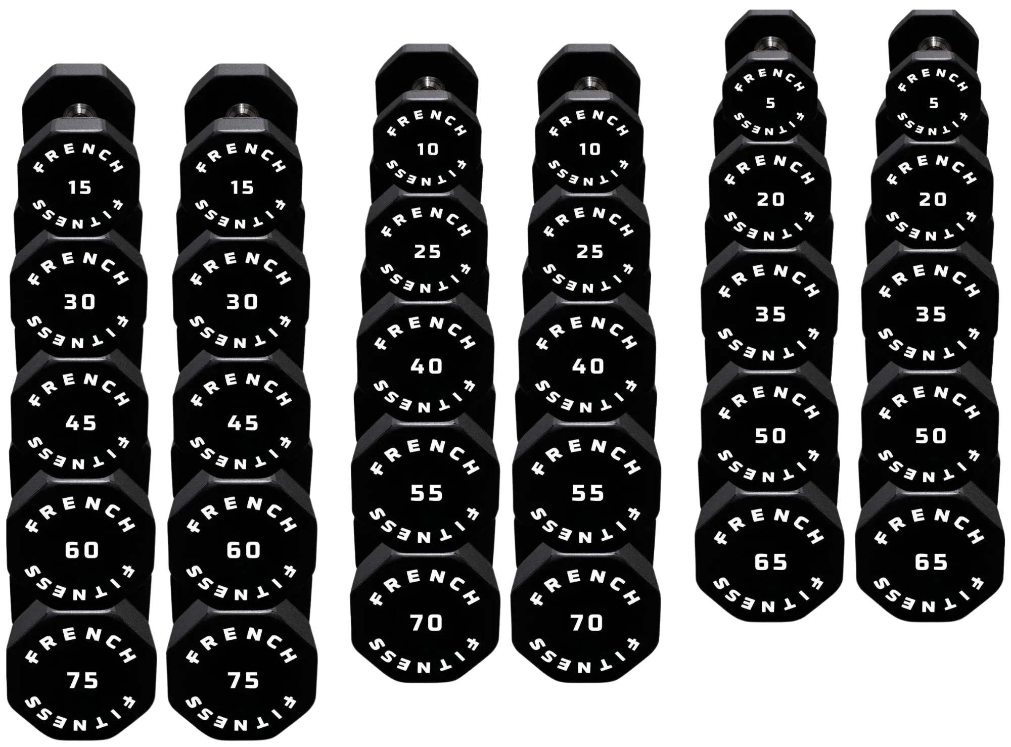 French Fitness Urethane 8 Sided Hex Dumbbell Set, 5-75 lbs (New)