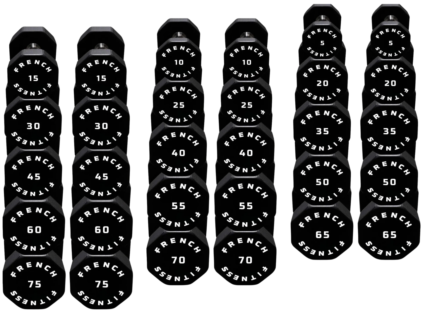 French Fitness Urethane 8 Sided Hex Dumbbell Set, 5-75 lbs (New)