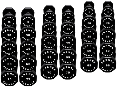 French Fitness Urethane 8 Sided Hex Dumbbell Set, 5-75 lbs (New)