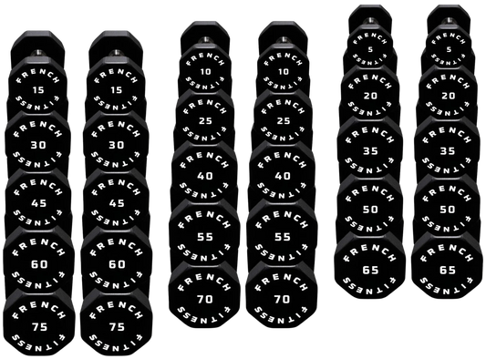 French Fitness Urethane 8 Sided Hex Dumbbell Set, 5-75 lbs (New)