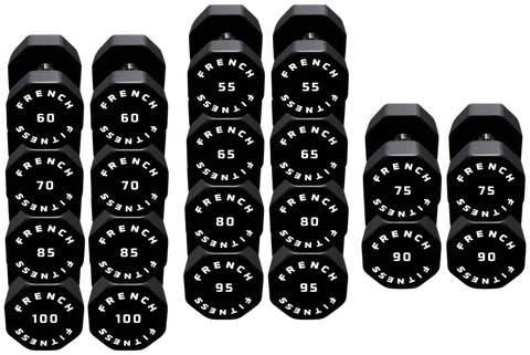 French Fitness Urethane 8 Sided Hex Dumbbell Set, 55-100 lbs (New) Image
