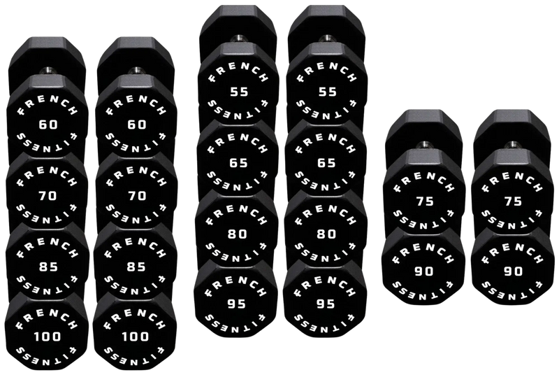 French Fitness Urethane 8 Sided Hex Dumbbell Set, 55-100 lbs (New) Image