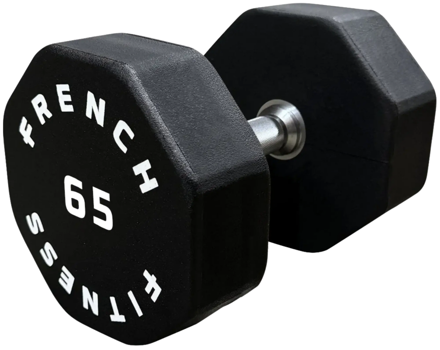 French Fitness Urethane 8 Sided Hex Dumbbell 65 lbs - Single - Angled View
