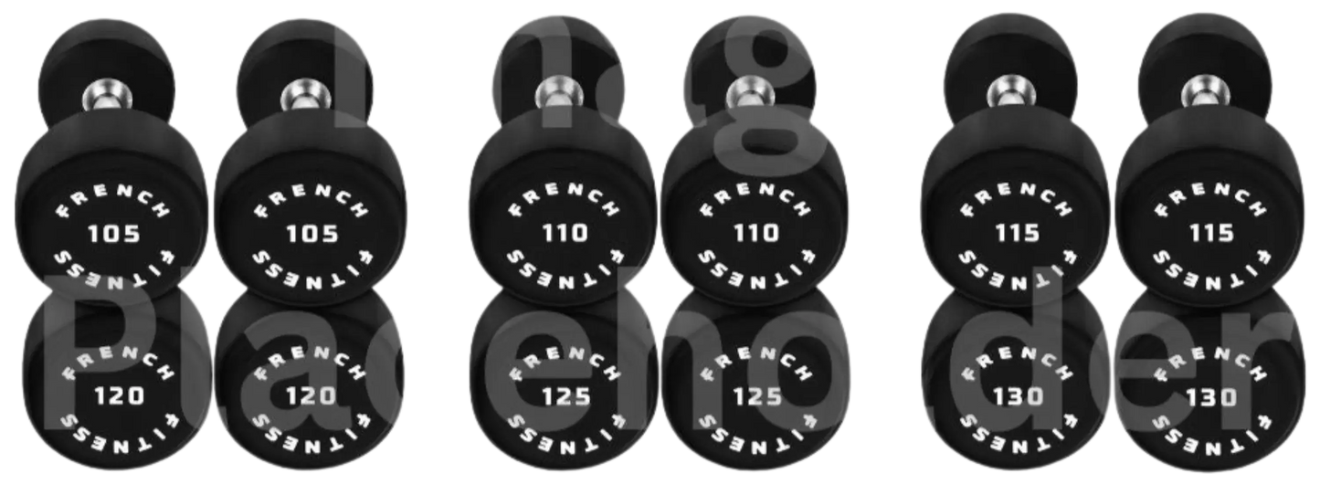 French Fitness Urethane Round Pro Style Dumbbell V2 Set, 105-130 lbs (New)