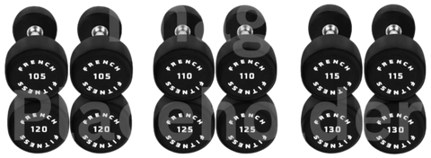 French Fitness Urethane Round Pro Style Dumbbell V2 Set, 105-130 lbs (New)