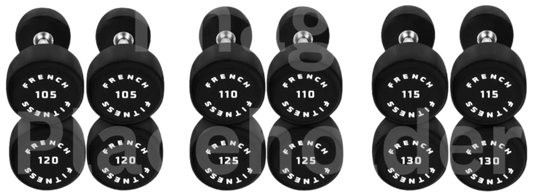 French Fitness Urethane Round Pro Style Dumbbell V2 Set, 105-130 lbs (New)