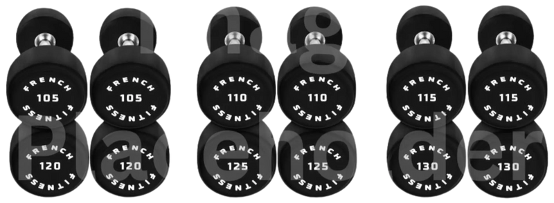 French Fitness Urethane Round Pro Style Dumbbell V2 Set, 105-130 lbs (New)