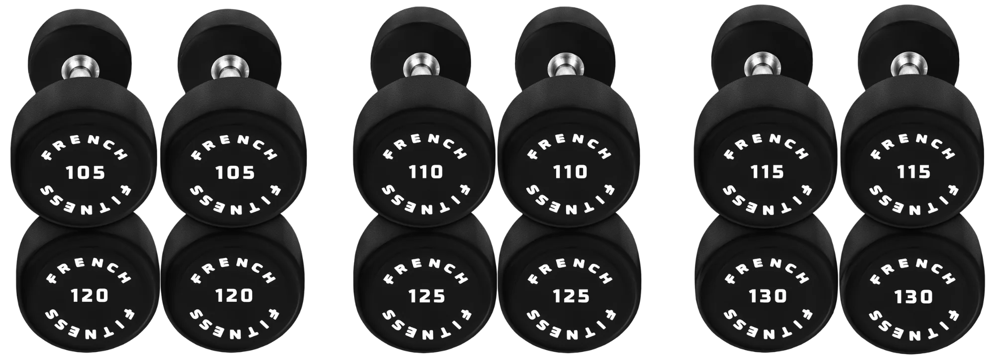 French Fitness Urethane Round Pro Style Dumbbell Set, 105-130 lbs (New)