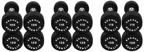 French Fitness Urethane Round Pro Style Dumbbell Set, 105-130 lbs (New) Image