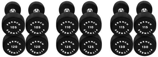 French Fitness Urethane Round Pro Style Dumbbell Set, 105-130 lbs (New)