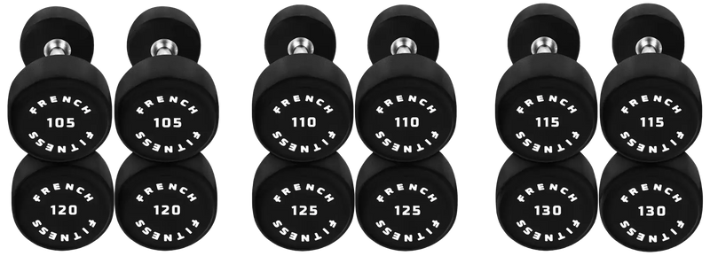 French Fitness Urethane Round Pro Style Dumbbell Set, 105-130 lbs (New) Image