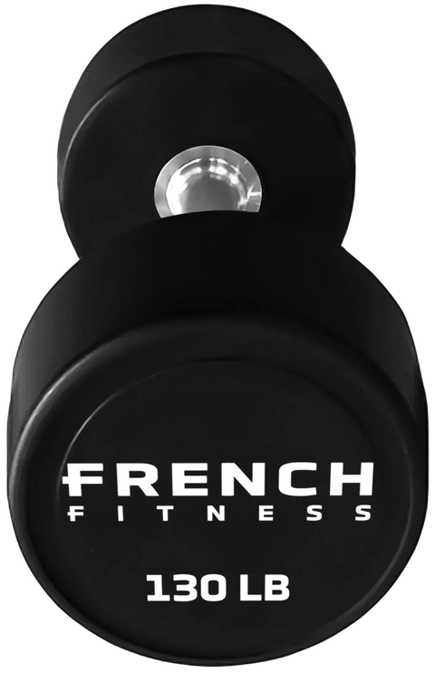 French Fitness Urethane Round Pro Style Dumbbell V2 130 lbs - Single (New)
