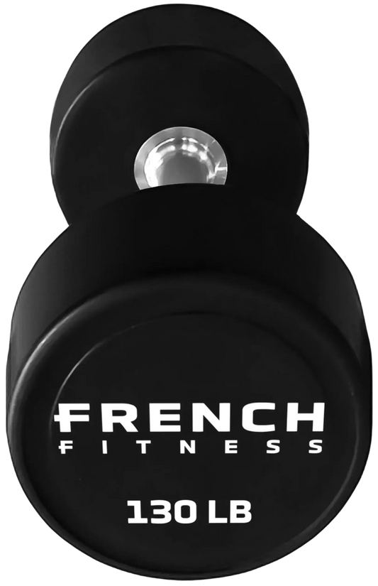 French Fitness Urethane Round Pro Style Dumbbell V2 130 lbs - Single (New)