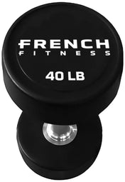 French Fitness Urethane Round Pro Style Dumbbell V2 40 lbs - Single - Angled View