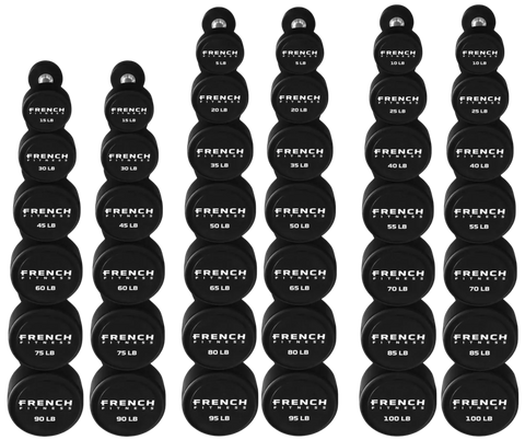 French Fitness Urethane Round Pro Style Dumbbell V2 Set, 5-100 lbs (New) Image