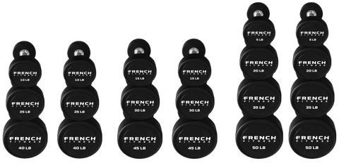 French Fitness Urethane Round Pro Style Dumbbell V2 Set, 5-50 lbs (New) Image