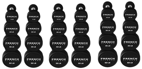 French Fitness Urethane Round Pro Style Dumbbell V2 Set, 5-60 lbs (New) Image