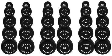 French Fitness Urethane Round Pro Style Dumbbell Set, 5-60 lbs (New)