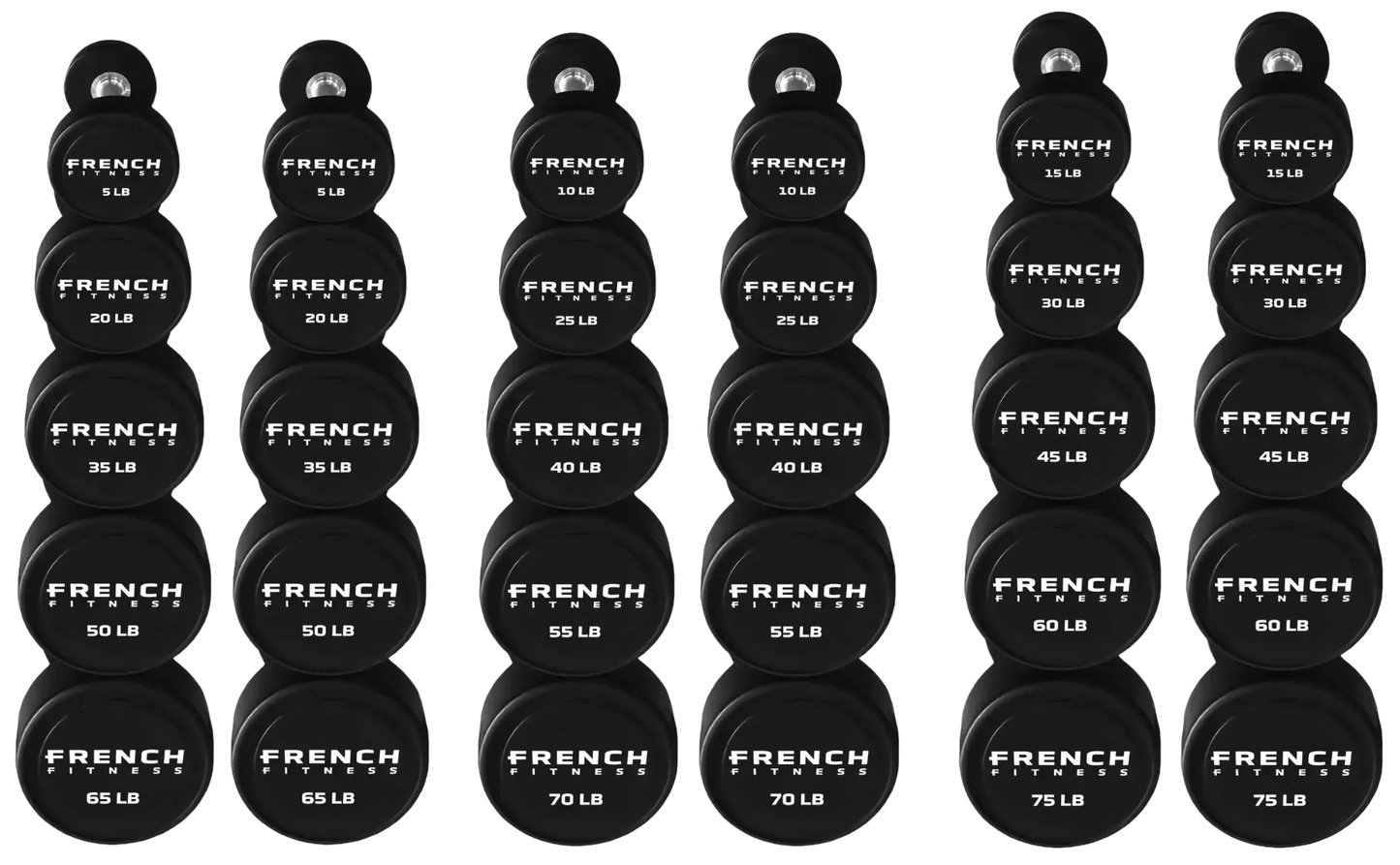 French Fitness Urethane Round Pro Style Dumbbell V2 Set, 5-75 lbs (New) Image