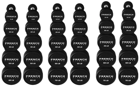 French Fitness Urethane Round Pro Style Dumbbell V2 Set, 5-75 lbs (New) Image
