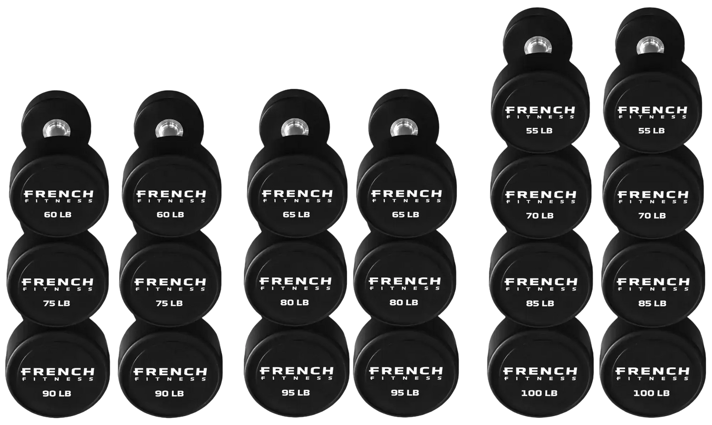 French Fitness Urethane Round Pro Style Dumbbell V2 Set, 55-100 lbs (New) Image