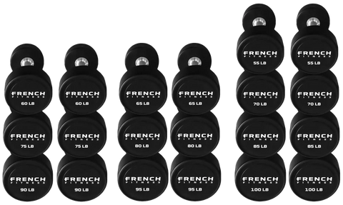French Fitness Urethane Round Pro Style Dumbbell V2 Set, 55-100 lbs (New) Image