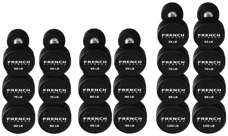 French Fitness Urethane Round Pro Style Dumbbell V2 Set, 55-100 lbs (New) Image