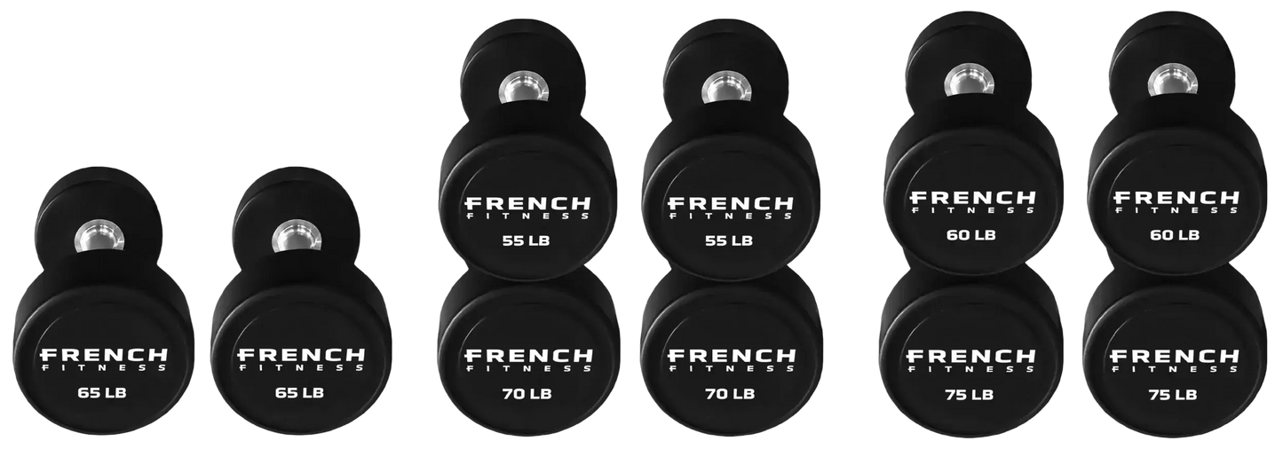 French Fitness Urethane Round Pro Style Dumbbell V2 Set, 55-75 lbs (New) Image