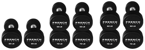 French Fitness Urethane Round Pro Style Dumbbell V2 Set, 55-75 lbs (New) Image