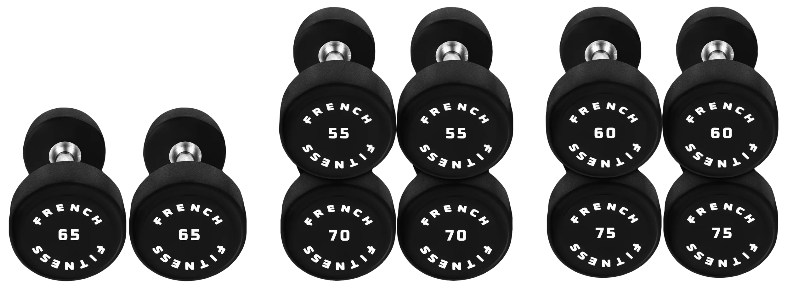 French Fitness Urethane Round Pro Style Dumbbell Set, 55-75 lbs (New)