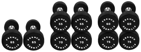 French Fitness Urethane Round Pro Style Dumbbell Set, 55-75 lbs (New) Image