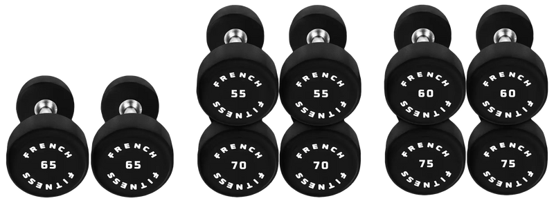French Fitness Urethane Round Pro Style Dumbbell Set, 55-75 lbs (New) Image