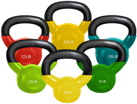 French Fitness Vinyl Kettlebell Set of 6 (5,8,10,12,15,20 lbs) (New)