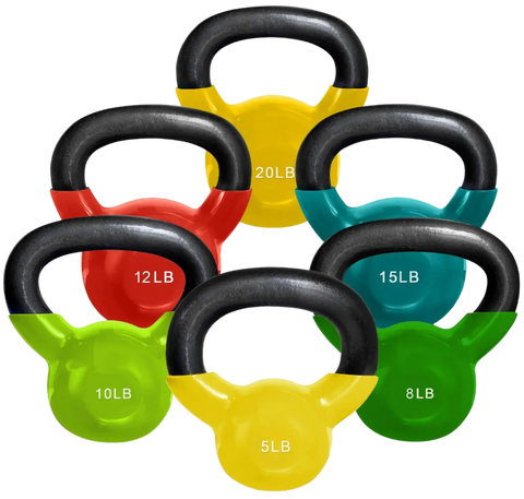 French Fitness Vinyl Kettlebell Set of 6 (5,8,10,12,15,20 lbs) (New)