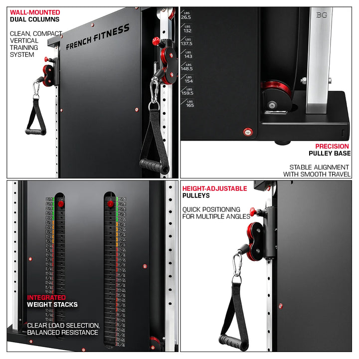French Fitness Wall Mounted Dual Cable Column Functional Trainer