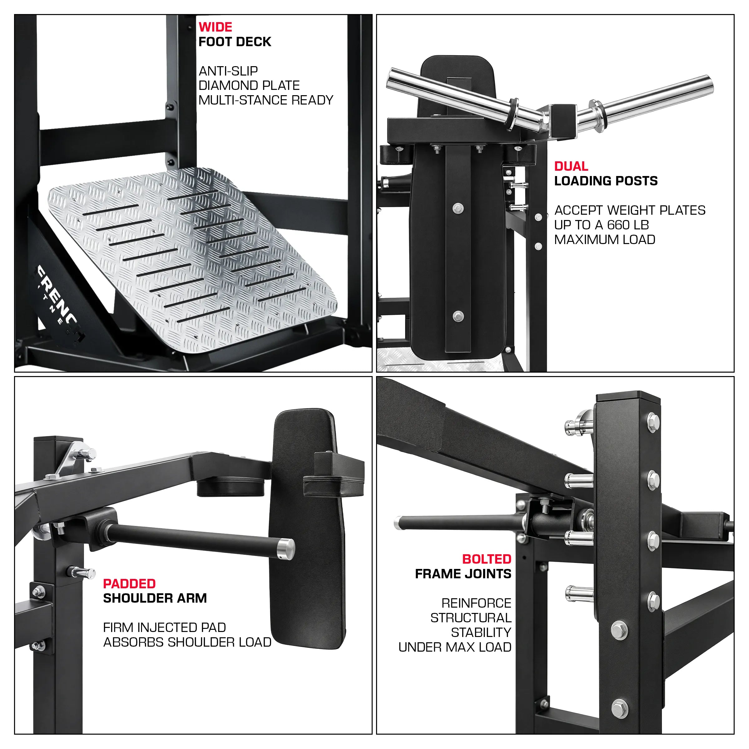 French Fitness FFB Black Pendulum Squat Leg Press Machine - Infographics