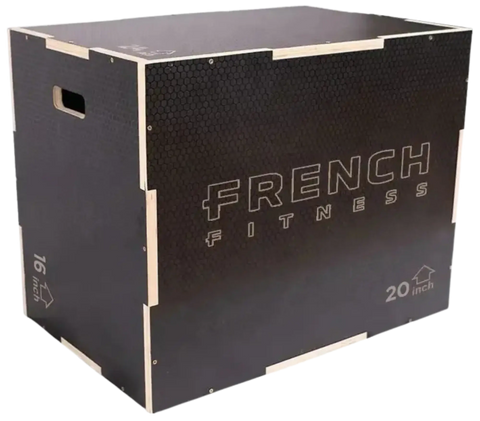 French Fitness - 16-20-24 3-In-1 Wooden Plyo Box - Black - Angled View