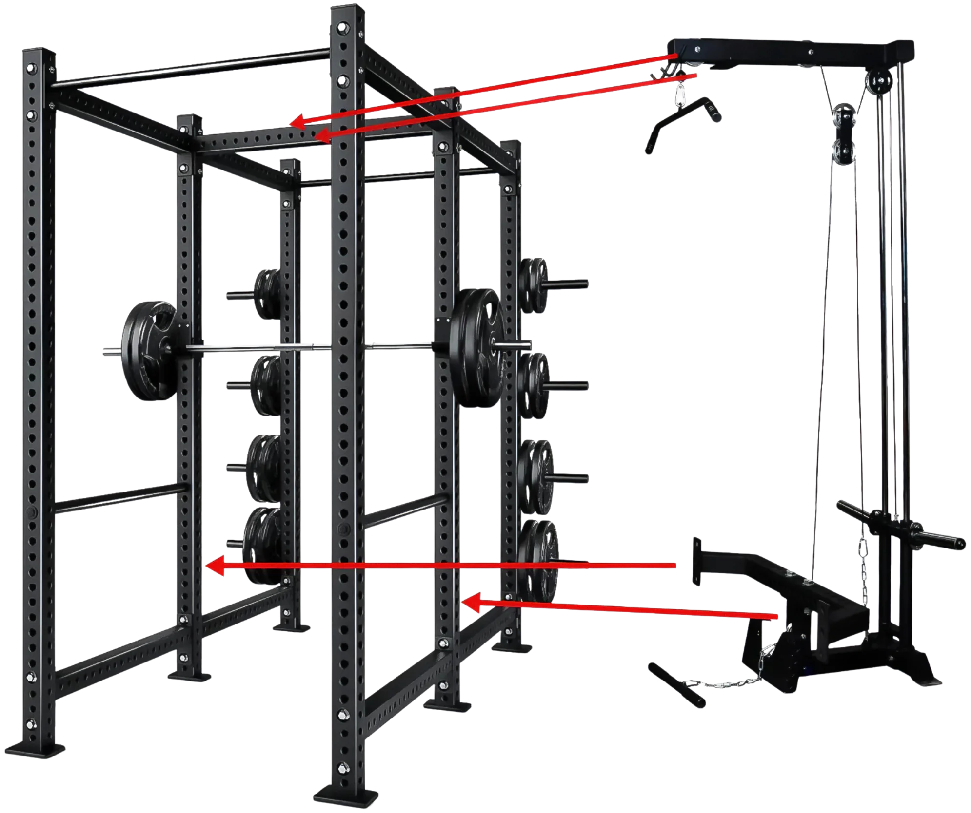 French Fitness R30-RE Commercial Power Rack w/Lat Pulldown / Low Row (New)