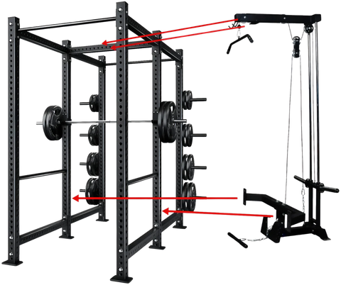 French Fitness R30-RE Commercial Power Rack w/Lat Pulldown / Low Row (New) Image
