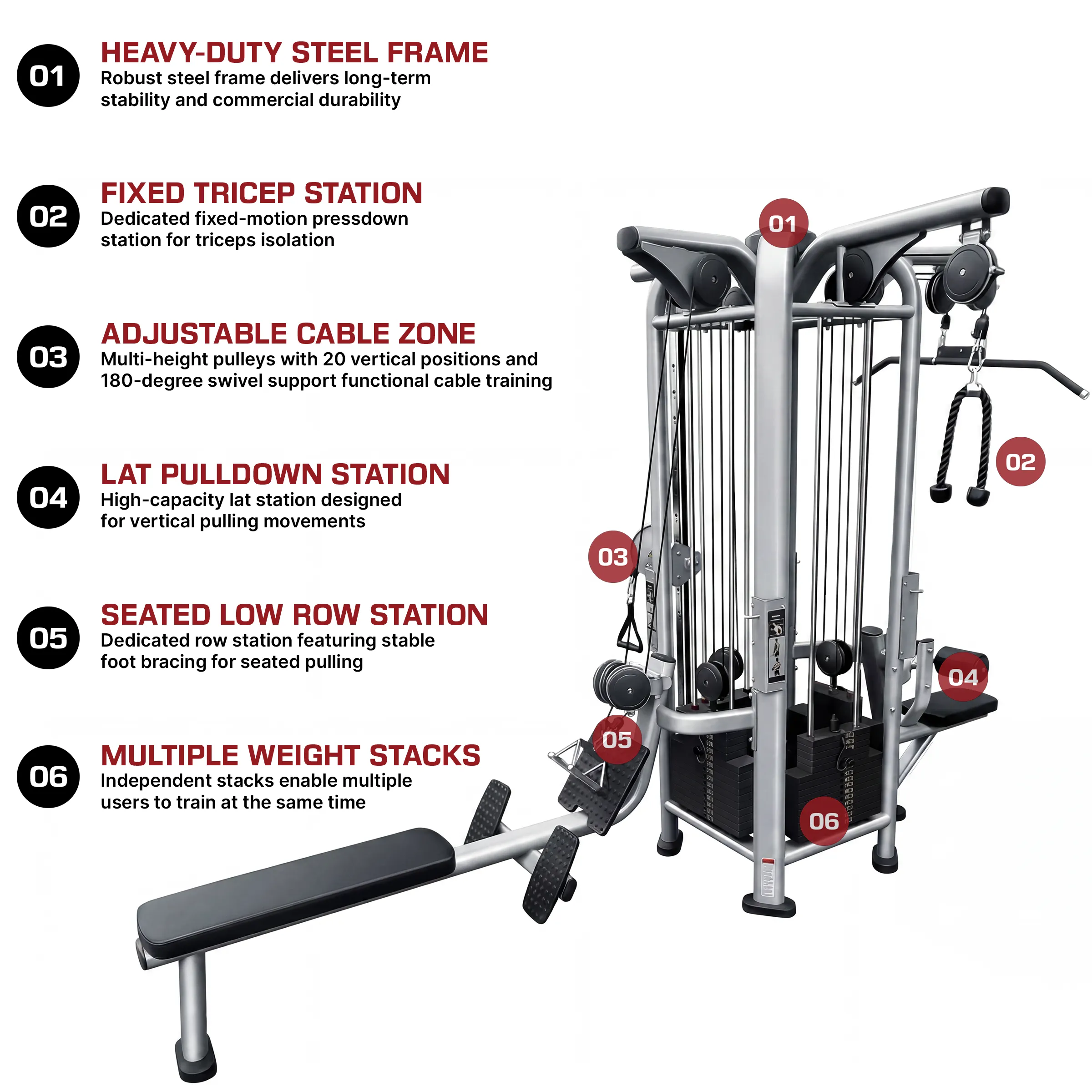 French Fitness FFS Silver 4 Stack Multi Jungle Gym - Infographics