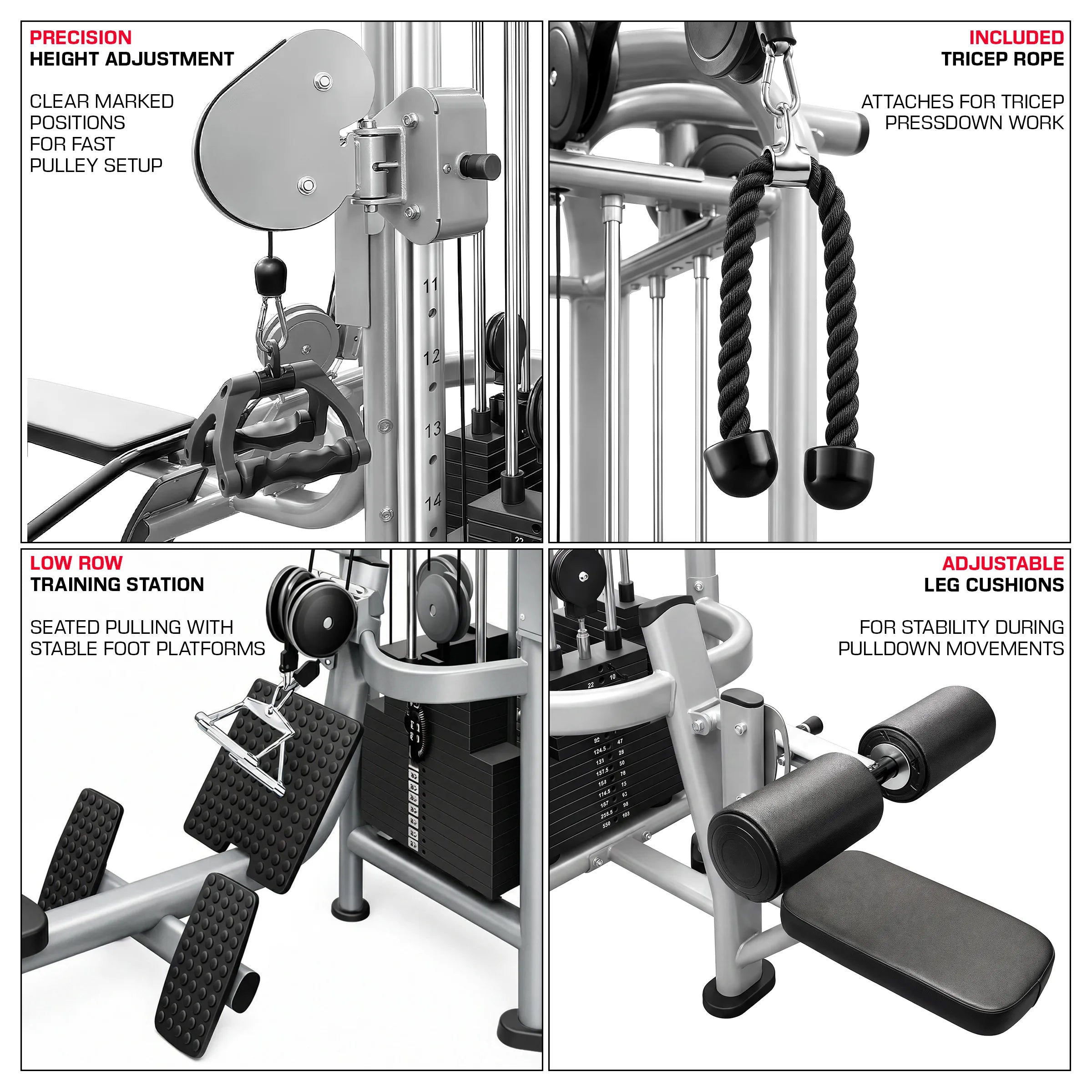 French Fitness FFS Silver 4 Stack Multi Jungle Gym - Infographics