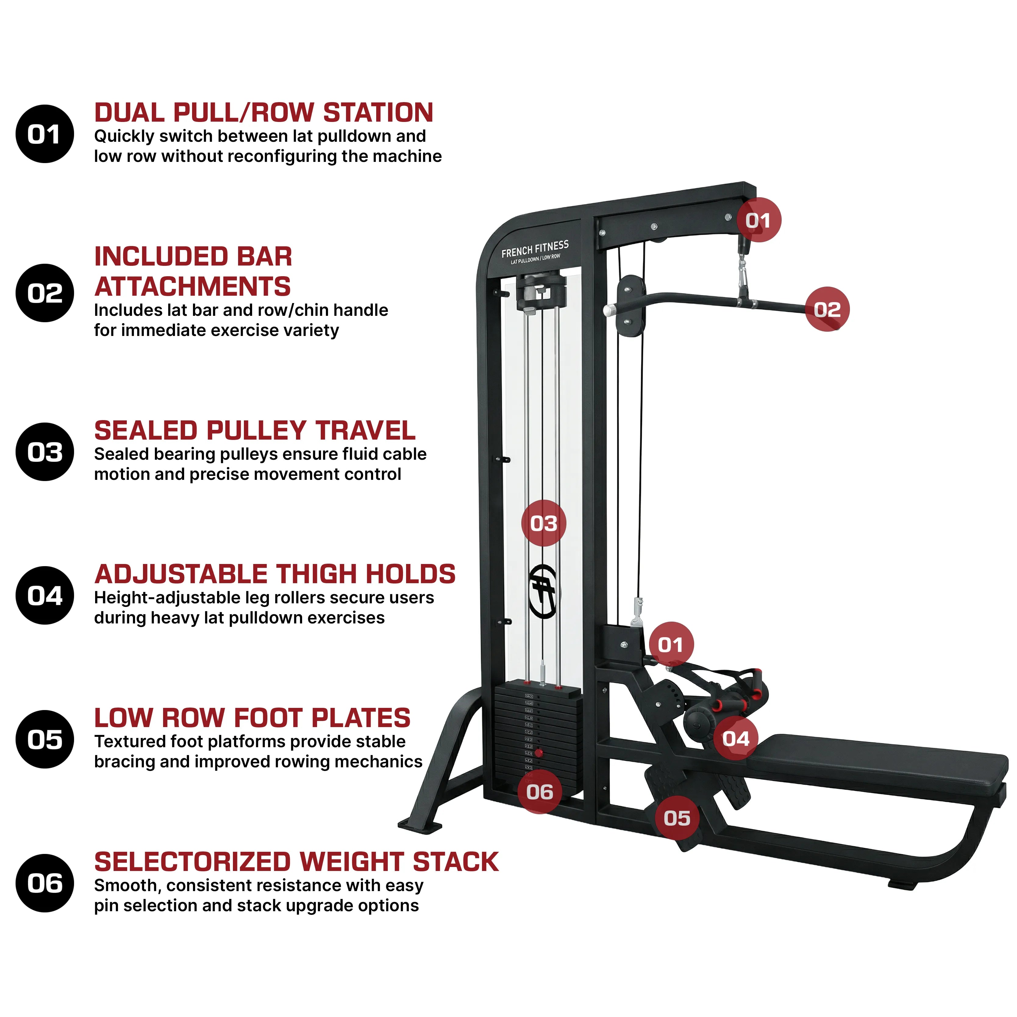 French Fitness Tahoe Lat Pulldown Low Row Machine - Infographics